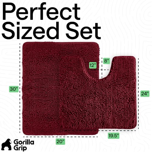 Image of GORILLA GRIP Bathroom Rug Sets, Soft Chenille 2 Piece Area Rugs Set, Toilet Base Mat and 30x20 Carpet, Absorbent Microfiber Washable Mats Dry Quickly, Home Decor and Bath Room Accessories, Burgundy