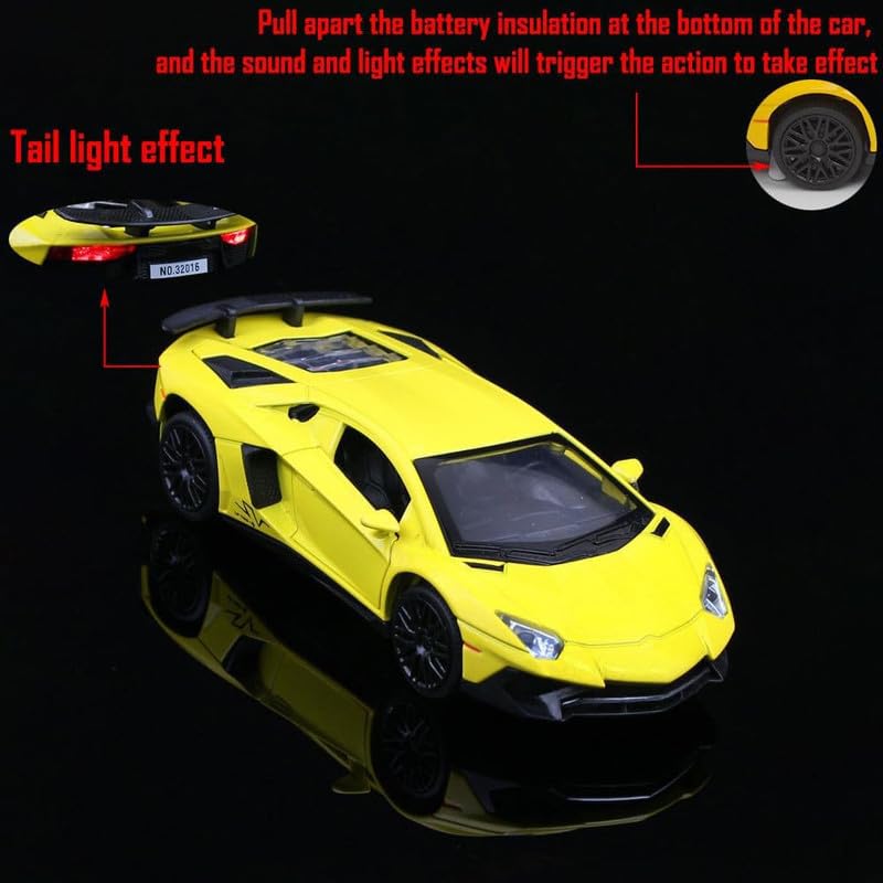 Image of Kids Model 1:32 LP750 Die Cast Metal Car Pull Back Action Opening Doors with Realistic Engine Sound Lights Toy Car Gift for Boys - White