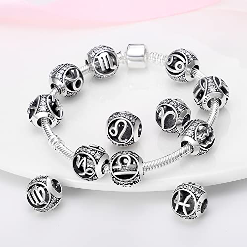 Zodiac Sign Bead Birthday Charms 925 Sterling Silver Birthstone Charms Fits Women's Charm Bracelet & Necklace Bangle Gifts2