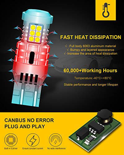 KATUR 7443 T20 992 W21/5W LED Bulbs Super Bright 12pcs 3030 & 8pcs 3020 Chips Canbus Error Free Replace for Turn Signal Reverse Brake Tail Stop Parking Light,Xenon White(Pack of 2)