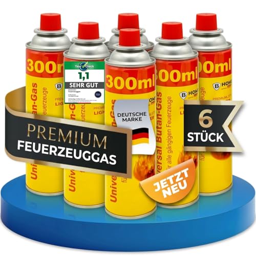 MAGNUM® Feuerzeuggas [6 x 300 ml – inkl. 4 Adapter] – Premium Nachfüllgas für Gasfeuerzeug, Küchenbrenner & Sturmfeuerzeug – Saubere Verbrennung & zuverlässige Flamme