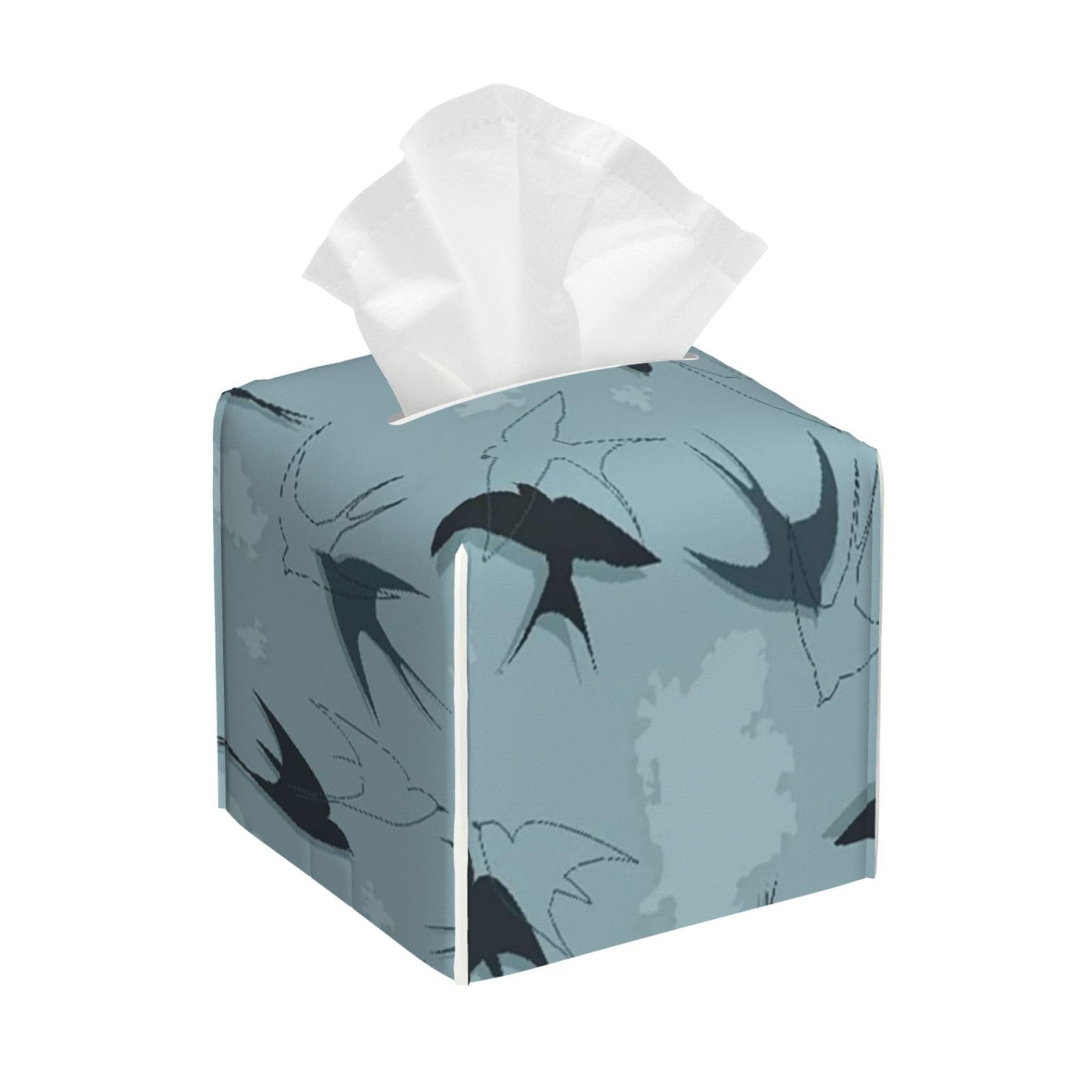 Bird with Swallows Flying in The Clouds Birds Nature Outline Shadow Silhouette PVC Cube Tissue Pack for Home Office Bathroom Use