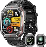 Mingdaln Orologio intelligente militare per uomini con GPS/bussola, assistente vocale GPT, display HD 2.01", chiamate Bluetooth, tracker fitness con modalità, compatibile con Android e iOS (Nero)