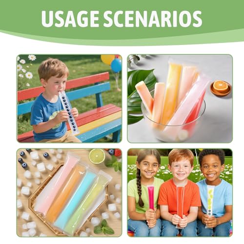 Wassereis Tüten-200 Stück Eisbeutel, DIY Eis am Stiel Beutel 5,5x28cm + 1 faltbarer Trichter (Zufällige Farbe) - Gefrierbeutel für hausgemachtes Eis, Popsicle Beutel