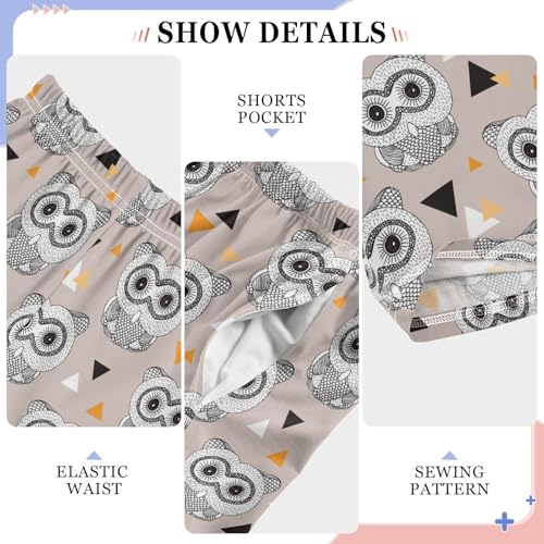 Owl Geometry Boys Long Pants Soft Trousers Elastic Waist Kids Lounge Bottoms with Pockets S-XL4