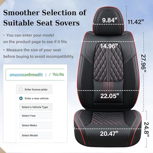 Image of Coverado Car Seat Covers Full Set, Automotive Front and Rear Seat Covers with Backrest, Nappa Leather Car Seat Protectors Waterproof, Universal for Most Vehicles,Black