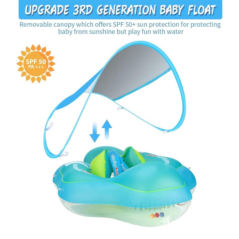 Baby Schwimmring mit Sonnendach Abnehmbaren,Schwimmring mit Sonnenschutz Verstellbare,Aufblasbarer Schwimmreifen Baby,Schwimmtrainer Float für ab 3-36 Monate