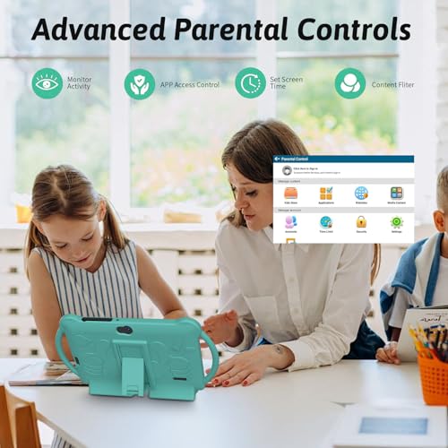 Image of HOTTABLET 7 Inch Android 12 Kids Tablet, 4GB RAM, 32GB ROM, 512GB Expansion, Parental Control, WiFi Bluetooth, Dual Camera with Silicone Case, 1PC (Green)