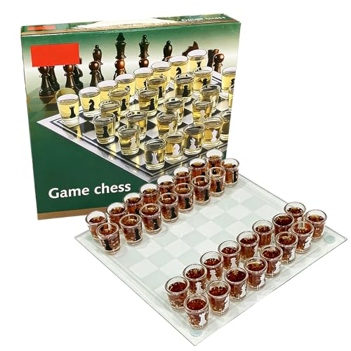 Jeu d'échecs en verre de qualité avec 32 verres à shot