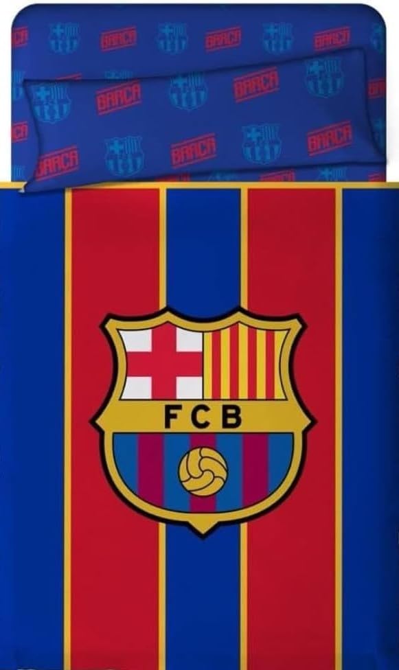 FCB FC Barcelona Official Bedding Set, 50% Polyester, 50% Cotton, Blue Design with Crest, Available in 90 cm, 105 cm, 135 cm, 150 cm (Bed 90 cm)