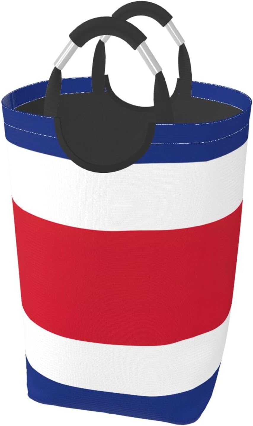 Flag Of Costa Rica Print Laundry Hamper With Handle, Large Laundry Bags Collapsible Dirty Clothes Basket For Bathroom