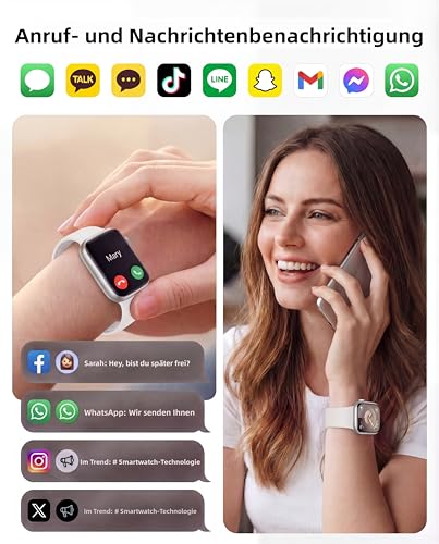 Smartwatch Damen Herren, 1.83" HD Fitnessuhr & Fitness Tracker mit Schrittzähler/Blutdruckmessung/Pulsuhren/Telefonfunktion, Schlaftracker… – Ansicht 4