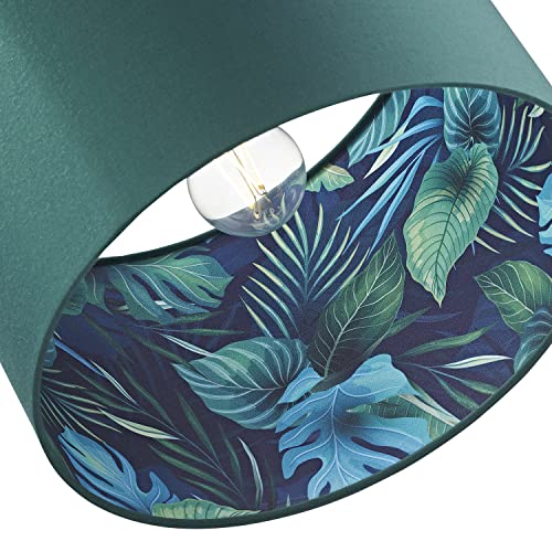 Stylish and Modern Emerald Forest Green Cotton Fabric Lamp Shade with Inner Jungle Palm Tree Print | for Pendant Table or Floor | 60w Maximum by Happy Homewares - Image 4