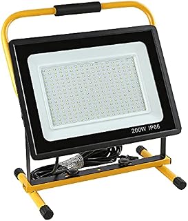 sunkles 200W LED Work Light Portable Light LED Floodlight IP66 Waterproof Construction Lights with Stand for Workshop Job Site Garage Camping 6000K Daylight White 5m Wire with Plug