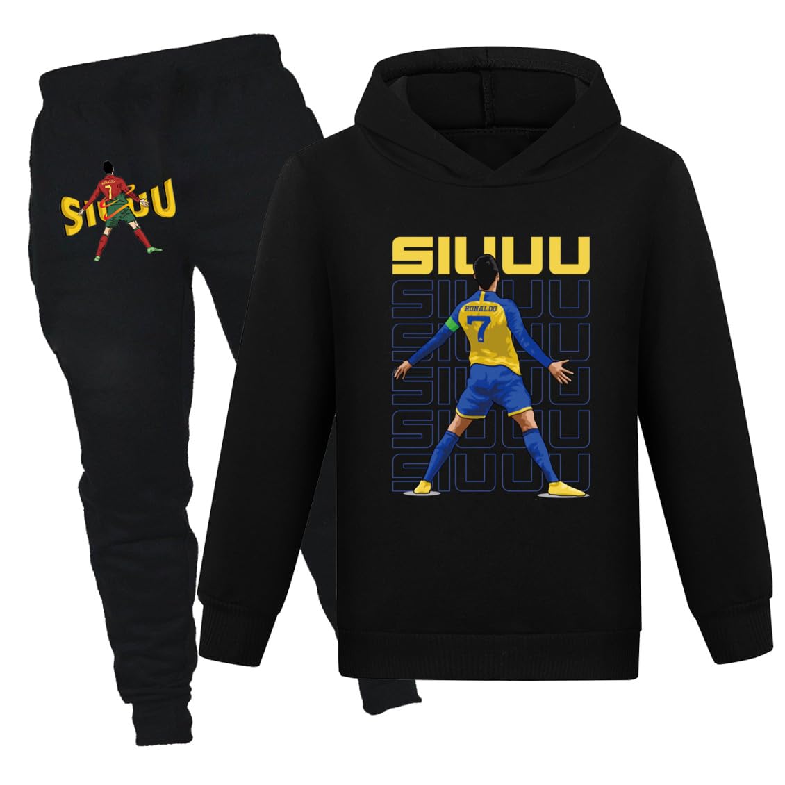 Conjunto de 2 piezas de sudadera con capucha y pantalones de fútbol unisex para niños
