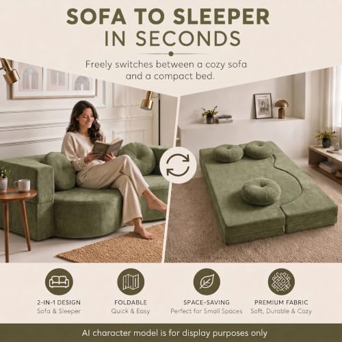 Sofá cama con 2 cojines perfecto para optimizar el espacio en tu salón u oficina 4