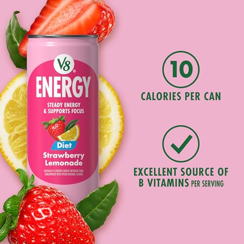 Image of V8 Energy Diet Strawberry Lemonade Juice Energy Drink, 8 fl oz Can (6 Pack) (Case of 4)