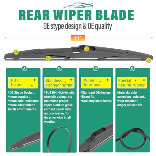 Image of 26 inch 20 inch 11 inch Windshield Wiper Blades Replacement for Kia Carnival 2022 2023 2024 2025 Premium All Weather Front Rear Wipers Set - OEM Quality (Pack of 3)