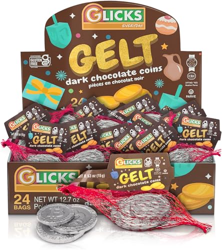 Glicks Dark Chocolate Silver Coins (24 Bags = 72 Total) Dairy Free Chocolate | Hanukah | St. Patricks Day Chocolate | Premium Rich Kosher Dark Chocolate Coins | Gluten Free | Product Of Israel