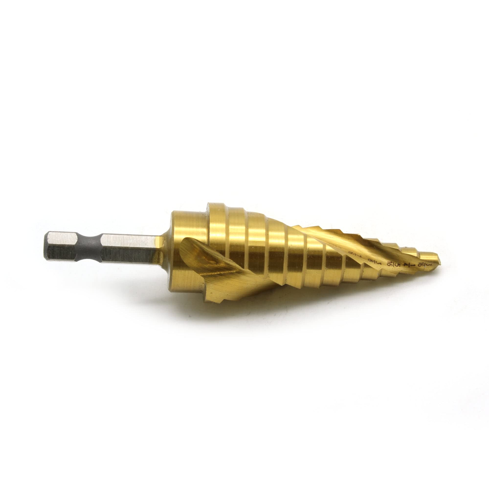 TEMO M35 Broca escalonada en espiral de cobalto con revestimiento de titanio, 12 tamaños de 3/16 pulgadas a 7/8 pulgadas (22.2 mm), vástago hexagonal de 1/4 pulgadas