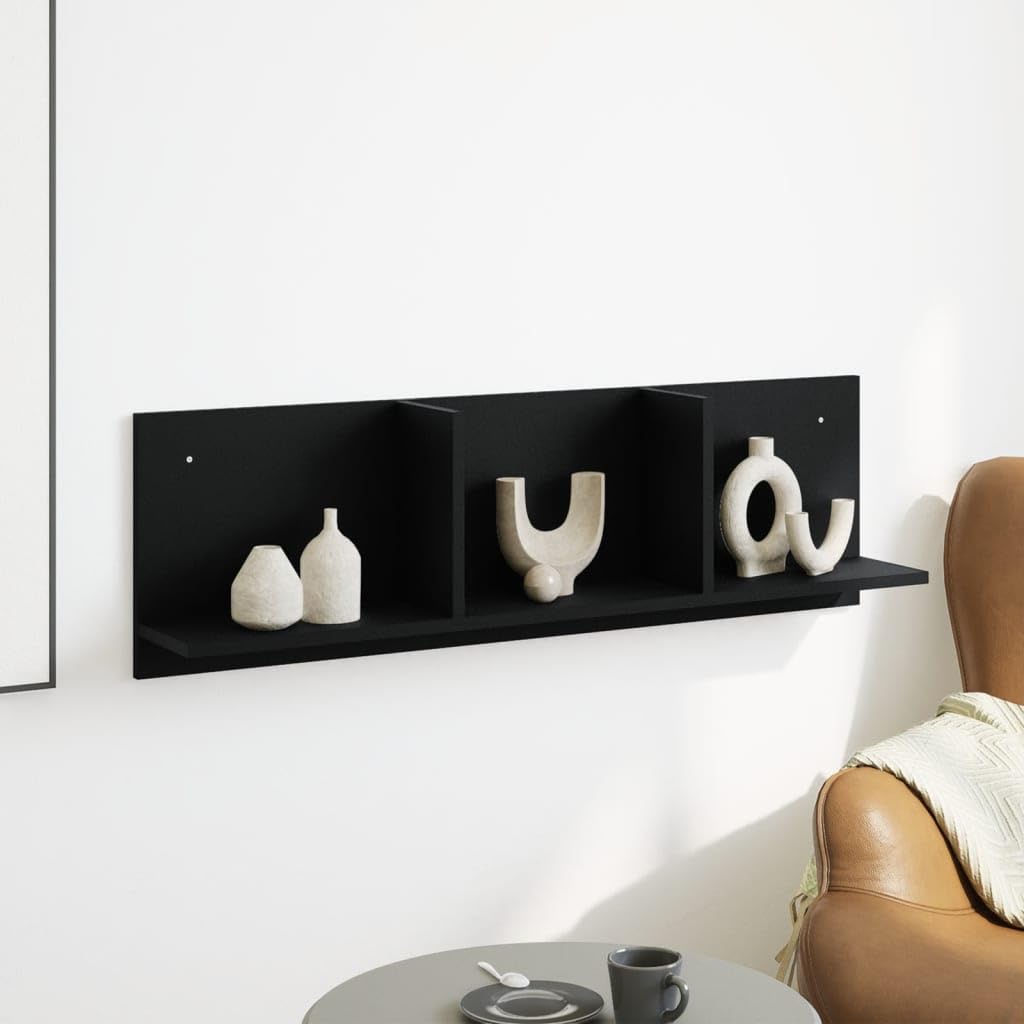 Estantería de pared negra 100 x 16,5 x 30 cm, material de madera, diseño moderno flotante, ahorra espacio para salón, pasillo, baño y cocina