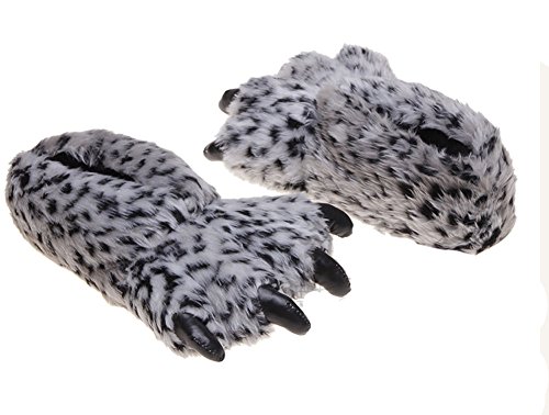 Tonwhar Grizzly Bear Paw Wool Leopard Series Slippers (Light Grey) #TOP1