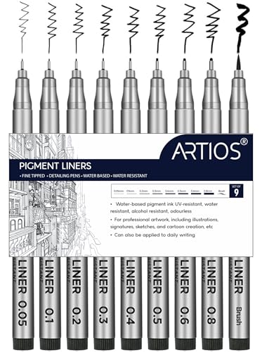 Image of ARTIOS Premium Fineliner Pens - Set of 9 Black Micro Pens (0.05mm to 0.8mm) | Fine Liners for Writing, Drawing, Sketching & Mandala Art | Archival Quality Ink - Waterproof, Fade-Proof, Smudge-Proof