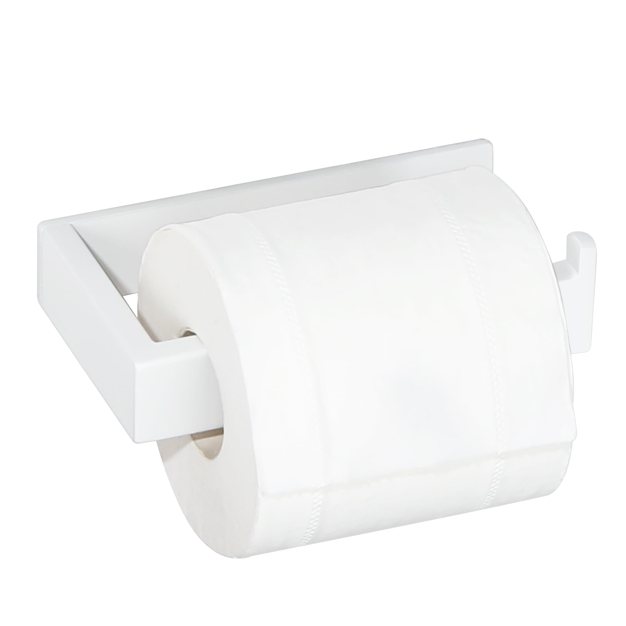 SAYAYO Toilet Roll Holder Self Adhesive Wall Mounted Sticky White Toilet Paper Holder Without Screws No Drill for Bathroom Kitchen SUS304 Stainless Steel Square Design