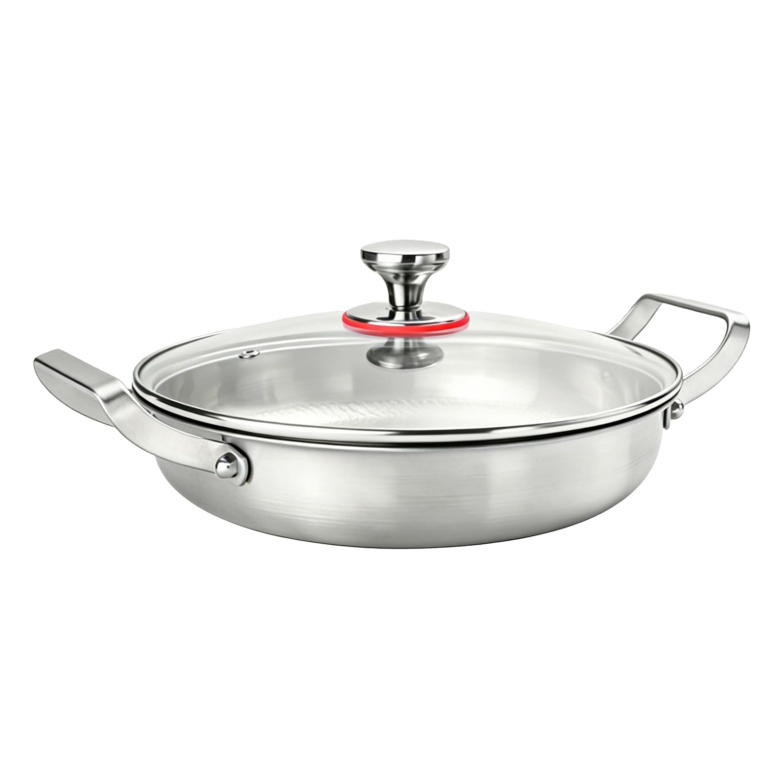 Padella in acciaio inox titanio martellato, 28 cm, padella professionale senza rivestimento, padella a induzione per tutti i fuochi con coperchio in vetro, batteria da cucina a triplo strato in