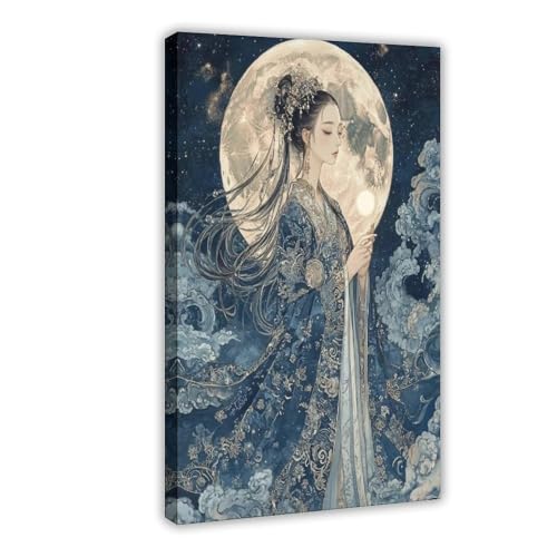 Toile déesse lunaire Changxi déco murale zen pour chambre et bureau