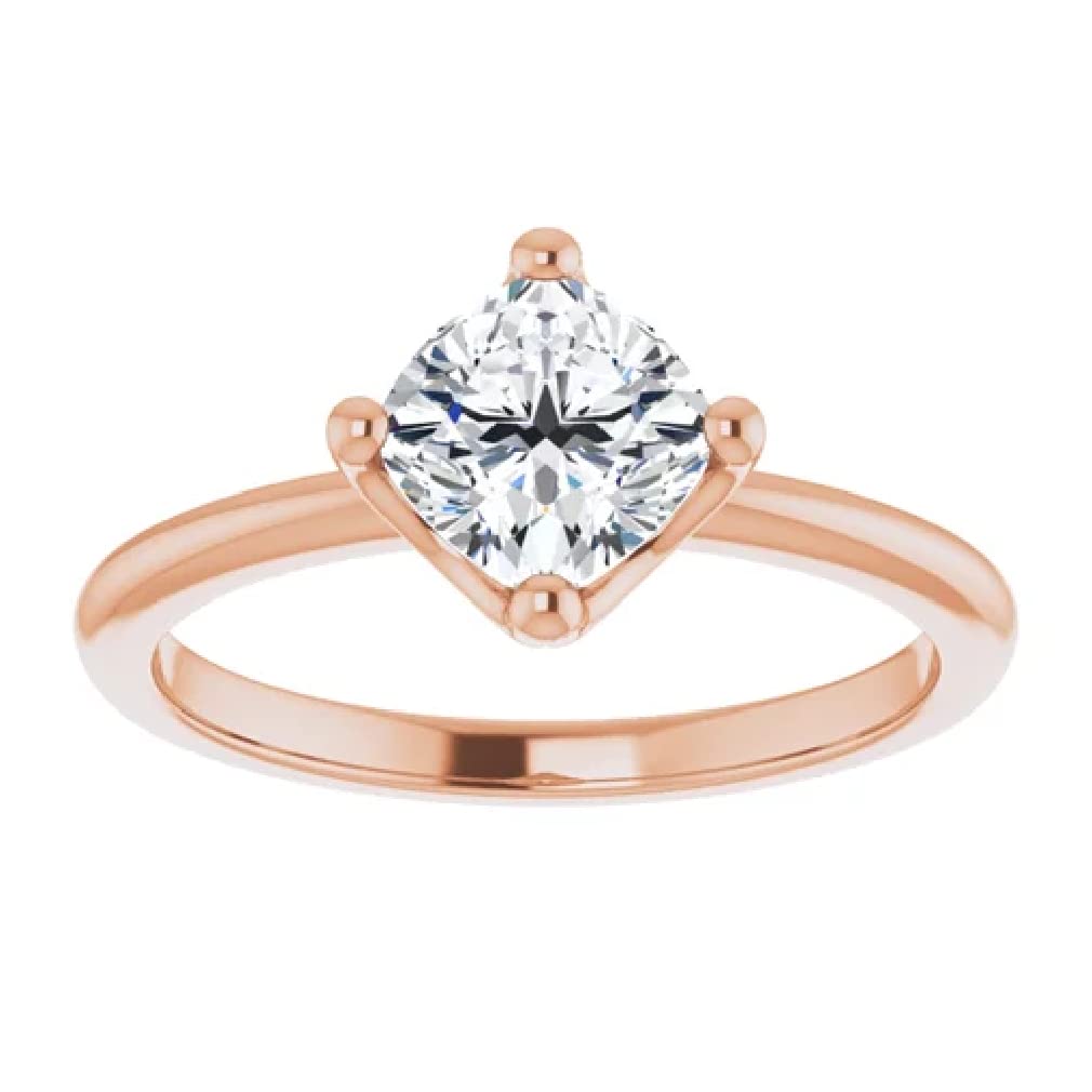 10K Solid Rose Gold Handmade Engagement Rings 1 CT Cushion Cut Moissanite Diamond Solitaire Bridal Wedding Rings for Her Women Minimalist Anniversary Propose Gifts