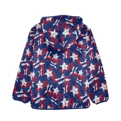 American Flag Toddler Fleece Jacket Baby Boys Hooded Zipper Long Sleeve Thick Warm Outerwear 3-10 Years2
