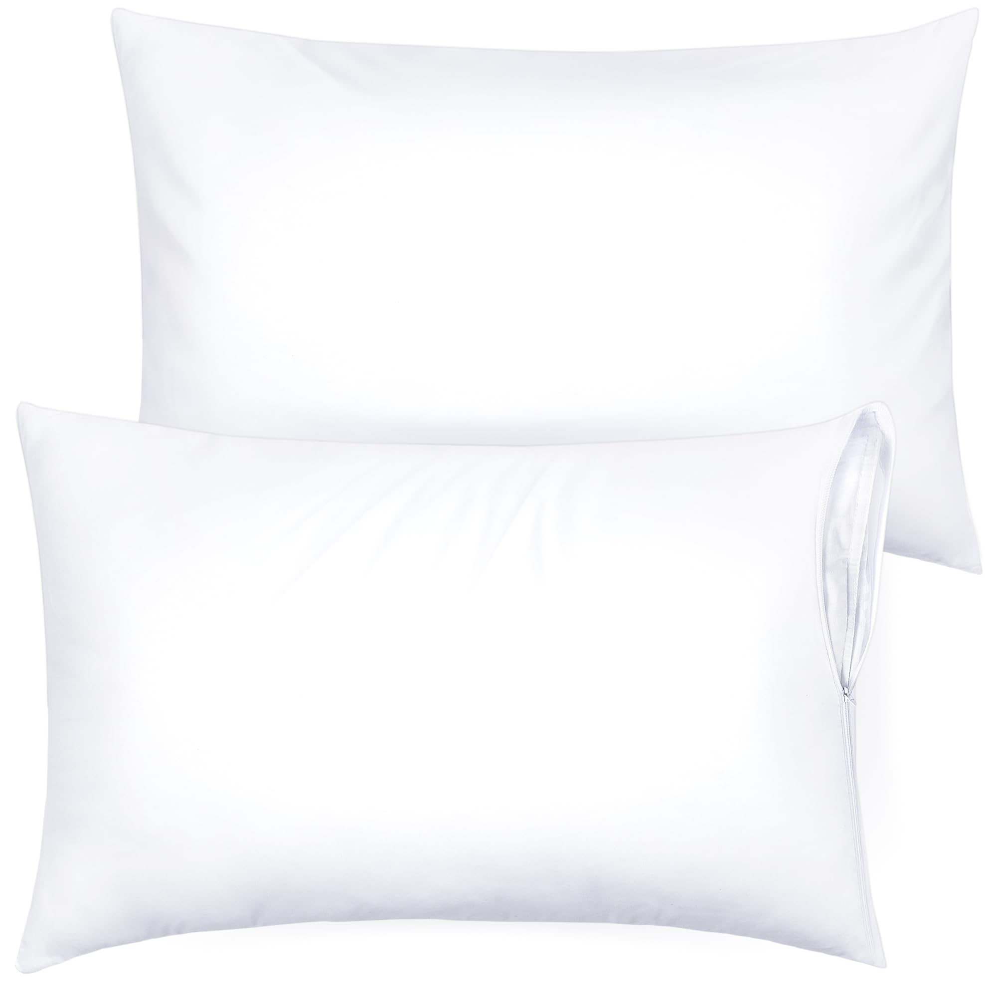 Ultra Soft Pillow Protectors with Zipper Standard Size - Set of 2 Breathable Pillow Covers - 100% Protection Against Stains, Dust & Dirt - Machine Washable (White)