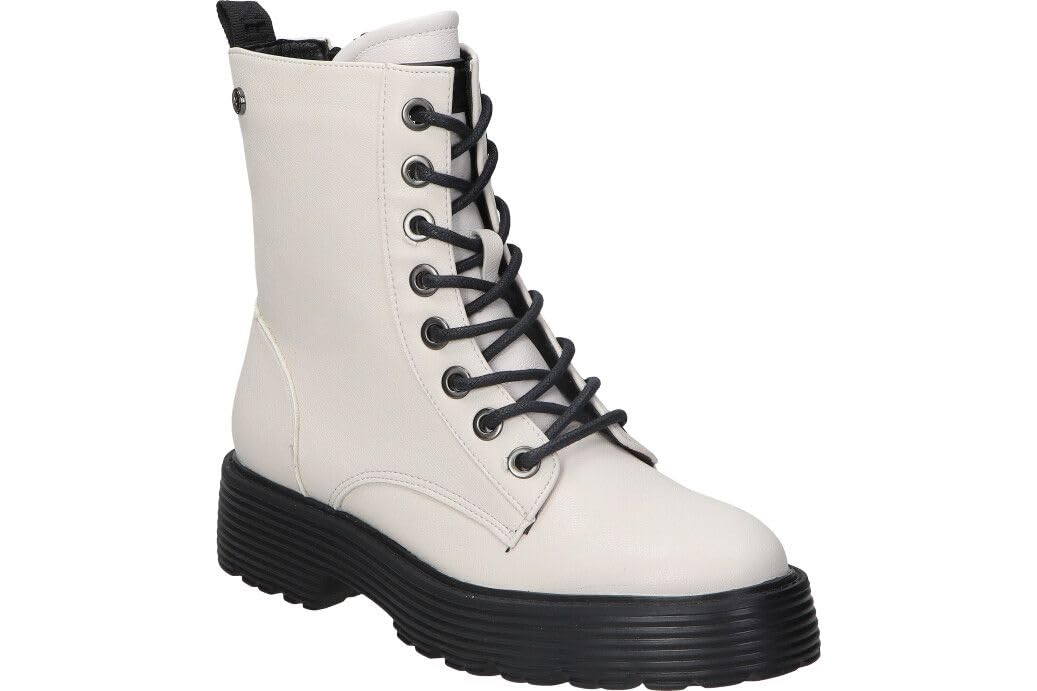 XTI Bottines 43196 Blanc cassé, boots militaires zippées tendance - 6