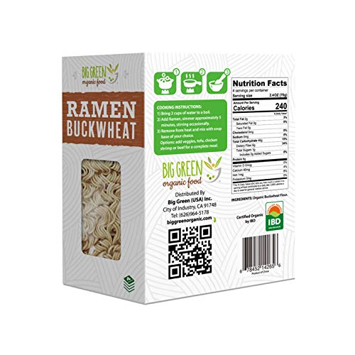 Big Green Organic Food- Organic Buckwheat Ramen, 9.8Oz, 100% Buckwheat, Gluten-Free, Non-Gmo, Vegan (1) #TOP1