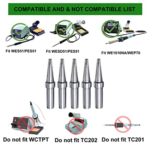 Image of Quality Replacement soldering tips for WELLER WESD51 WES51 WE1010NA PES50 PES51 Chisel Tips ETB 5pcs Pack