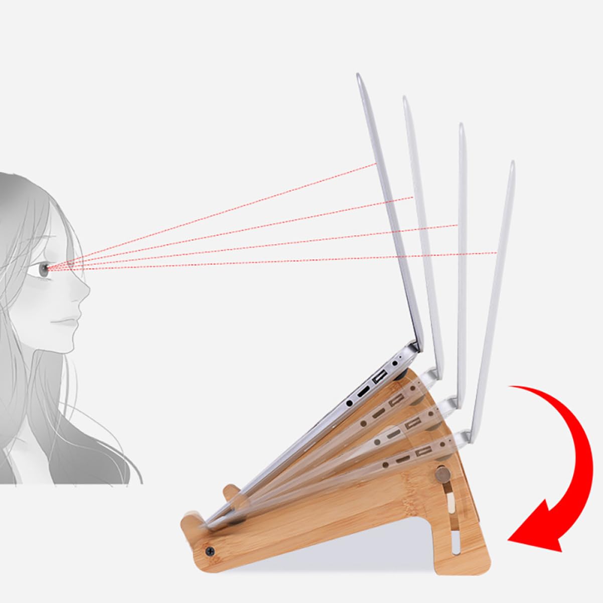 Operitacx Supporto per Laptop Elegante e Semplice Regolabile e Multifunzionale in Legno di Phyllostachys Pubescens Protettivo la Schiena per Scaffali