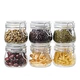 BJONKZ 6 Pack 17 oz Glass Jars with Airtight Lids – Food Storage Containers with Preserving Seal Wire Clip Fastening, Glass Canisters for Kitchen Canning Flour, Cereal, Sugar, Beans (17oz*6)