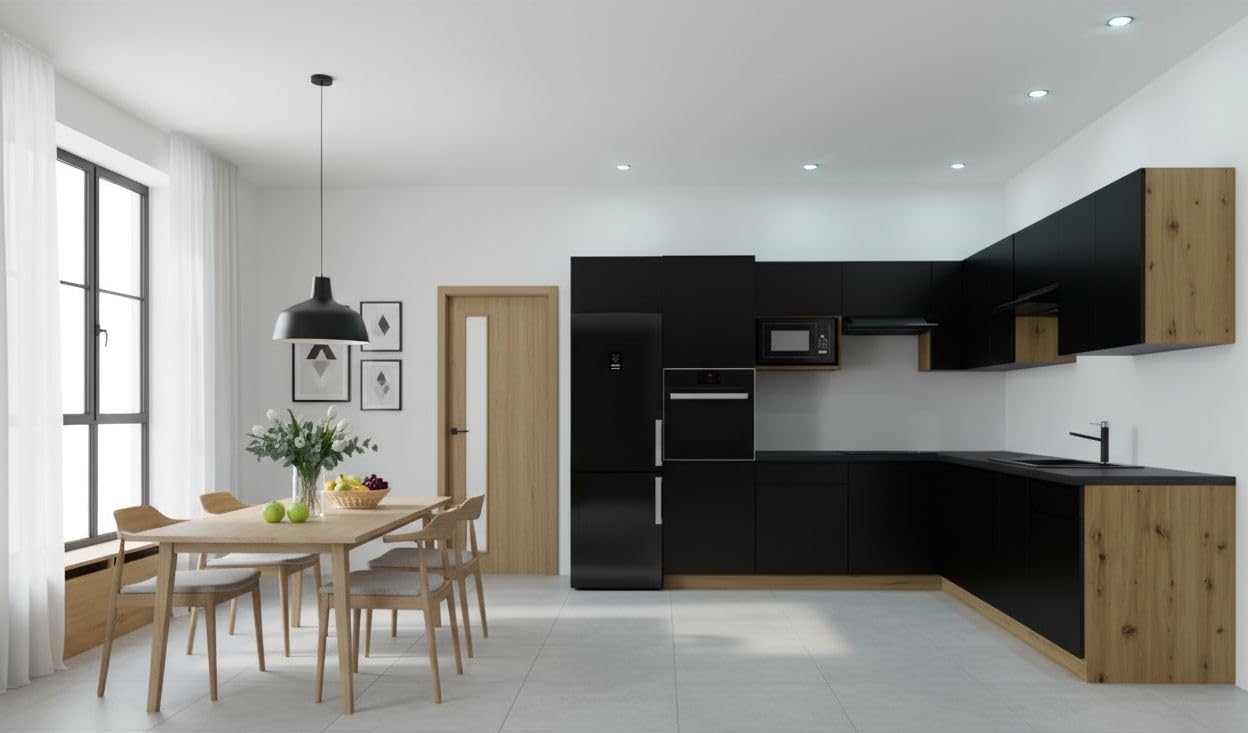 Genérico Muebles de Cocina esquinero en L 260 y 240 cms con Uñeros Color Negro Mate ref-204E