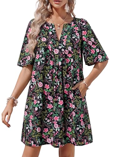 Image of Wenrine Womens Flutter Short Sleeve Mini Dress Casual V Neck Loose Flowy Summer Dresses