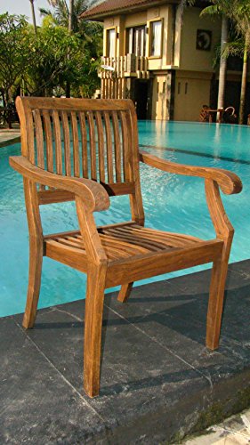 5 Pc A Grade Outdoor Patio Teak Dining Furniture Set - 48" Butterfly Round Table & 4 Borar Stacking Arm Chairs #TOP3