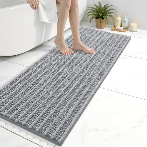 Image of Arotive Luxury Bathroom Runner Rugs 47x17, Extra Soft Thick Absorbent Shaggy Chenille Bath Rugs, Machine Wash Dry, Bath Mats for Bathroom Floor, Tub and Shower, Home Decor Accessories, Light Grey