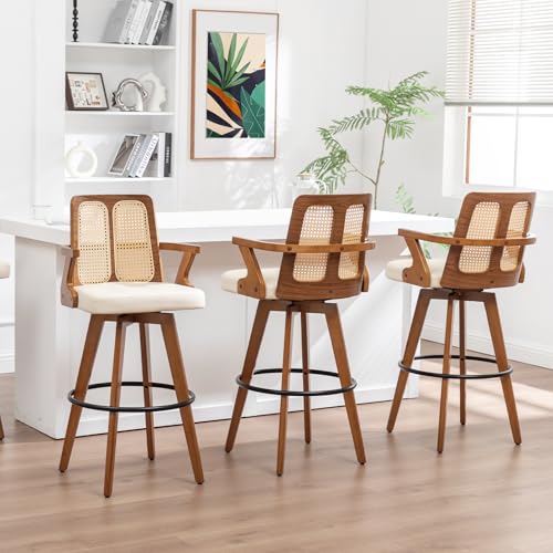 Set of 3 Rattan Swivel Bar Stools