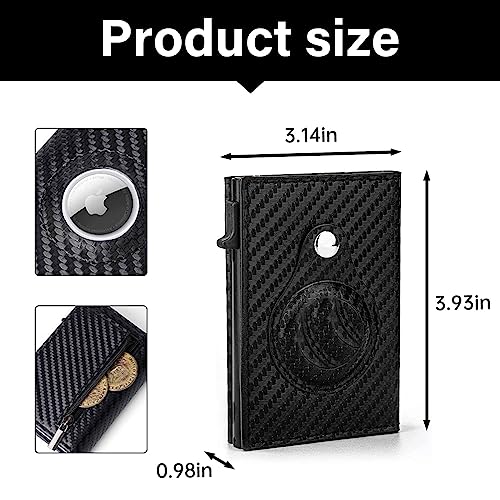 LIN KANG AirTag Wallet, Mens Wallet Card Holder for AirTag, Smart Slim Wallet Compatible with Apple Air Tag, RFID Blocking, Carbon Fiber Minimalist Wallet - 9-14 Card Capacity | ID Window | Cash Slot2