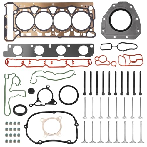 Image of 2.0T Intake Exhaust Valves & Cylinder Head Gasket Set with Bolts Compatible with 2009-2015 VW CC Jetta Eos Tiguan GTI Passat, Audi A3 A4 A5 A6 Q5 TT 2.0L L4 Engine Replace# 06D109601M 06D109611H