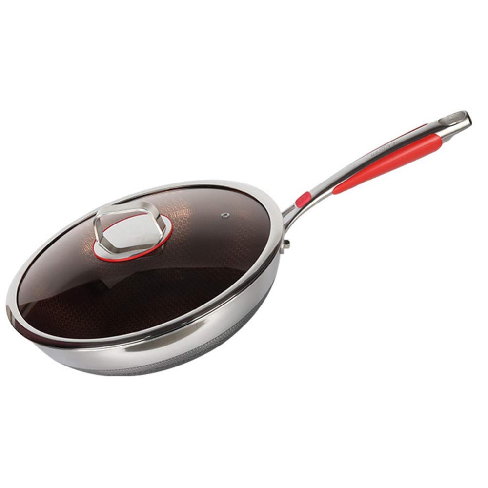 Wyxy Wok,Frying Pan,Non-Stick Frying pan with lid-Medium-Sized Frying pan for Meat, Cooking Pancakes,34CM,with Tempered Glass lid and Heat-Resistant Handle, Easy to Clean Cookw