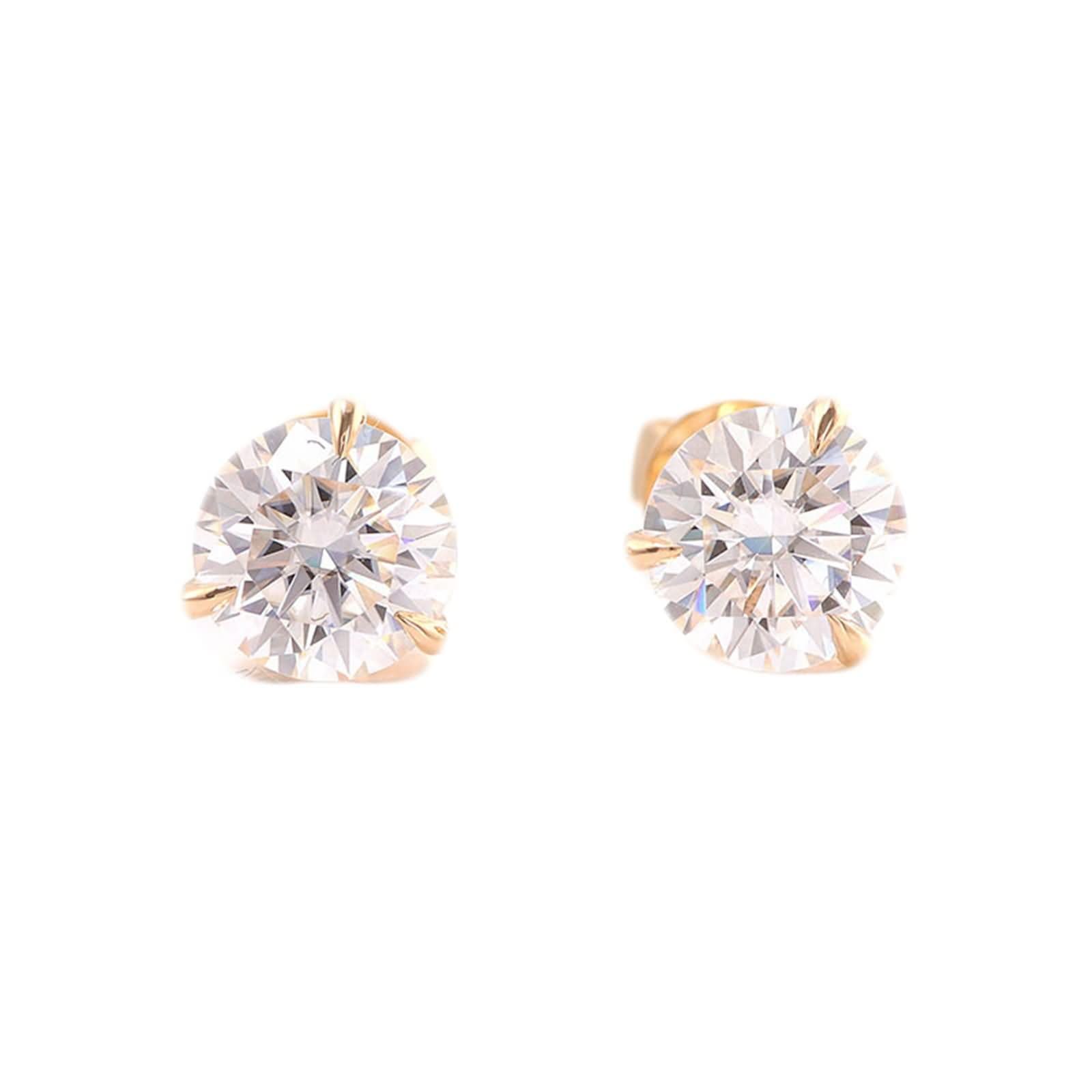Gold Ohrringe 375/585 / 750 Damen, 3 Zinken Rund mit Moissanit, Hochzeit Damen Ohrringe Gold