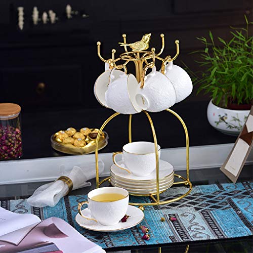 XIANGE100-SHOP Tazas Cafe En Relieve de cerámica Taza de café y platillo con el Titular de Oro Copa Metal,Luz de Lujo… - Imagen 8