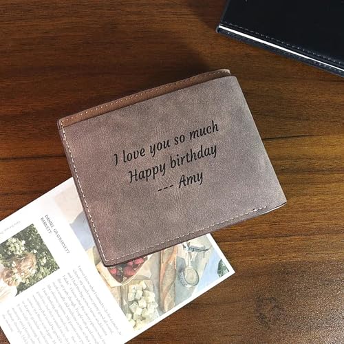 Personalized Leather Wallet for Men, Custom Wallet Photo & Name for Husband Boyfriend Father Son Family Friend, Father's Day Christmas Birthday Anniversary (Brown)4