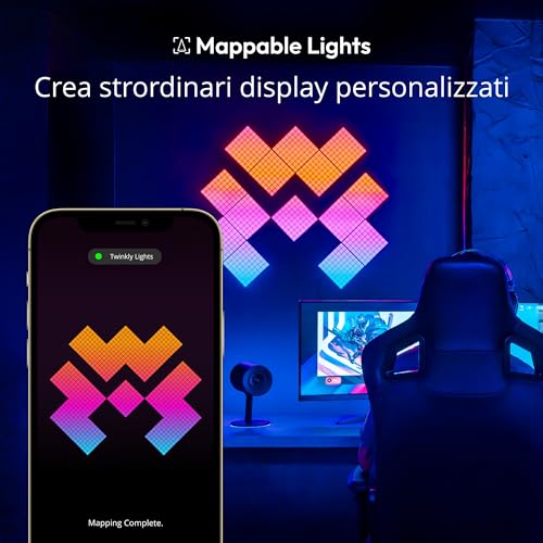 Twinkly Squares Starter Kit, Kit di Pannelli LED RGB, Incluso 1 Pannello Principale e 5 Pannelli di Estensione, Compatibile con HomeKit, Alexa e Google Home, Luci Gaming e Streaming, 16M+ di Colori - Immagine 2